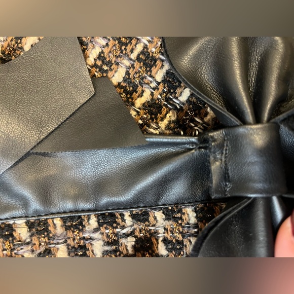 Anthropologie Bow Faux Leather-Trimmed Tweed Lady Jacket- medium - Picture 10 of 11